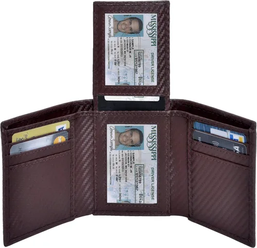 Vista 15 de Cartera de cuero RFID hecha a mano para hombres, elegante cartera de bolsillo frontal triple con 2 ranuras para identificación y 9 tarjetas, Azul