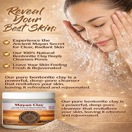 Vista 3 de Mayan Pure Indian Healing Clay Powder, limpieza profunda de la piel de poros, mascarilla corporal y capilar, arcilla natural de bentonita de calcio
