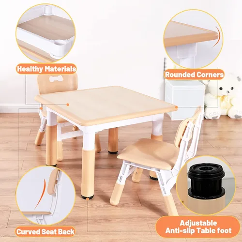 Vista 5 de FUNLIO Juego de mesa y 4 sillas para niños, juego de mesa y sillas para niños de 3 a 8 años, fácil de limpiar, mesa de artes y manualidades
