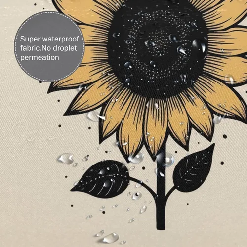 Vista 4 de YLATY2371 - Cortina de ducha con diseño de girasoles para baño, pétalos florales amarillos, hojas negras, juego de cortina de ducha bohemia, tela
