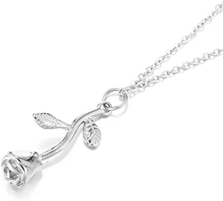 Vista 3 de Jude Jewelers Colgante de acero inoxidable con diseño de flor de rosa