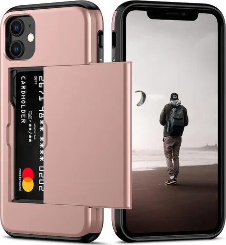 Vista 20 de Nvollnoe Funda para iPhone 11 con tarjetero resistente de protección de doble capa a prueba de golpes, ranura para tarjetas oculta, funda delgada