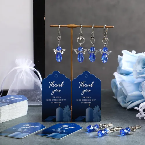 Vista 6 de Hicarer - Juego de 60 llaveros de ángel, bolsas de organza, color azul
