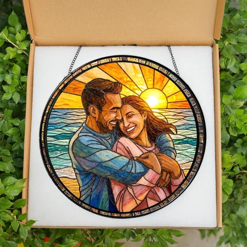 Vista 5 de Foto personalizada para parejas con vitrales sintéticos, retrato de fotos de cuople para colgar en ventana, regalo para ella y él, regalo de foto