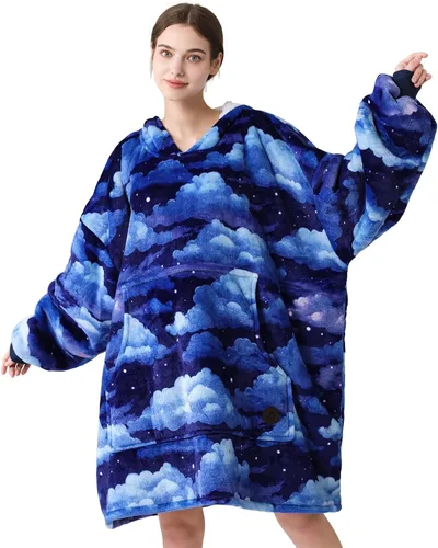 Vista 62 de THREE POODLE - Manta con capucha portátil para mujeres, sudadera con capucha de sherpa de gran tamaño para adultos hombres, mantas con capucha