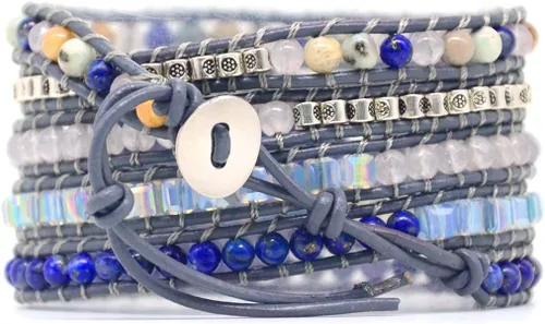 Vista 113 de ZOSOJONA - Pulseras bohemias hechas a mano de piedra natural, que dan vuelta, con cuentas de cristal de turquesa