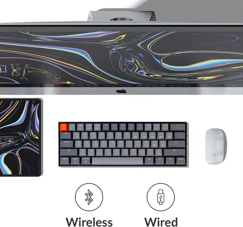 Vista 2 de Keychron Teclado mecánico inalámbrico K12 60% de diseño Bluetooth inalámbricoUSB para Mac con interruptor azul Gateron G Pro azul retroiluminado LED