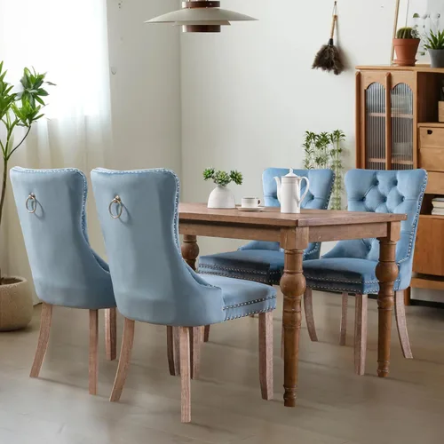 Vista 78 de Juego de 2 sillas de comedor tapizadas de tela de lino, sillas de cocina modernas de mediados de siglo con respaldo alto, ribete de cabeza de clavo