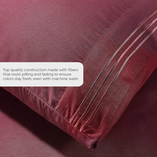 Vista 2 de Fundas de almohada King [2 unidades, borgoña] – Funda de almohada de lujo de hotel – Tejido satinado, microfibra de alta calidad, fundas de almohada