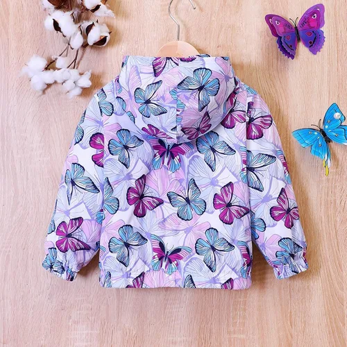 Vista 5 de Ropa de invierno para niñas y adolescentes, abrigo de forro polar con capucha y estampado de mariposas para niñas de 1 a 6 años