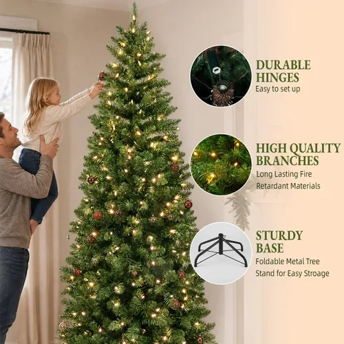 Vista 3 de Árbol de Navidad preiluminado con lápiz delgado de 7.5 pies