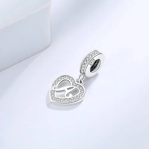 Vista 6 de Dijes de plata de ley 925 con letras del alfabeto A Z que se ajustan a pulseras europeas Pandora para esposa hija mamá regalo de cumpleaños