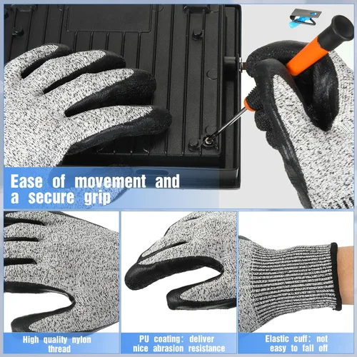 Vista 4 de Copkim 18 pares de guantes de nivel 5 resistentes a los cortes, guantes protectores ligeros con revestimiento de poliuretano, accesorios de trabajo