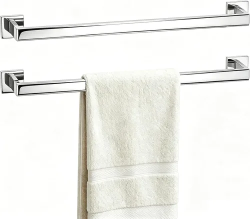 Vista 11 de Juego de toallero de baño de níquel cepillado de 23.6 pulgadas, 2 piezas de toallero cuadrado montado en la pared, toallero de acero inoxidable 304
