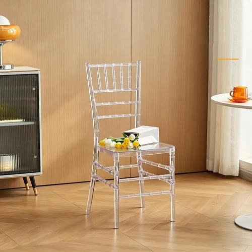 Vista 7 de BOOSDEN Sillas Chiavari transparentes, Silla de plástico acrílico transparente, sillas de comedor sin brazos, Silla Chiavari transparente resistente