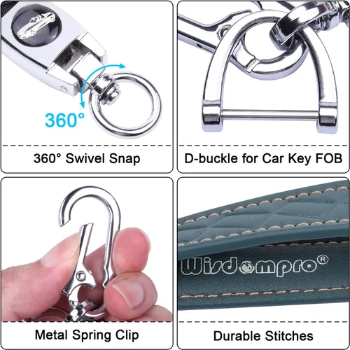 Vista 3 de Llavero de cuero de microfibra para automóvil, llavero de cuero con 3 llaveros y 1 destornillador para hombres y mujeres, color azul y gris