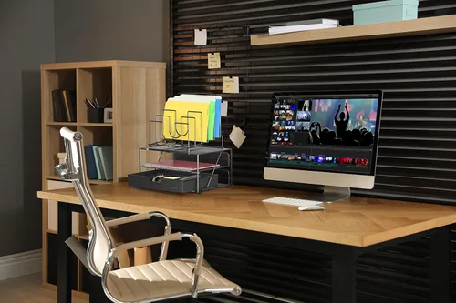 Vista 5 de Deco Brothers - Organizador de archivos de escritorio con doble bandeja y soporte para 5 carpetas Cajón deslizante con divisores ajustables, negro