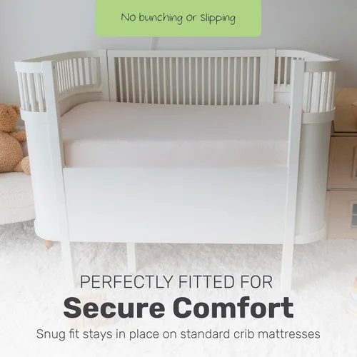 Vista 6 de Sábanas de algodón para cuna, suaves y transpirables para niños y niñas, ajuste seguro para colchón de cuna estándar, ropa de cama de bebé de fácil
