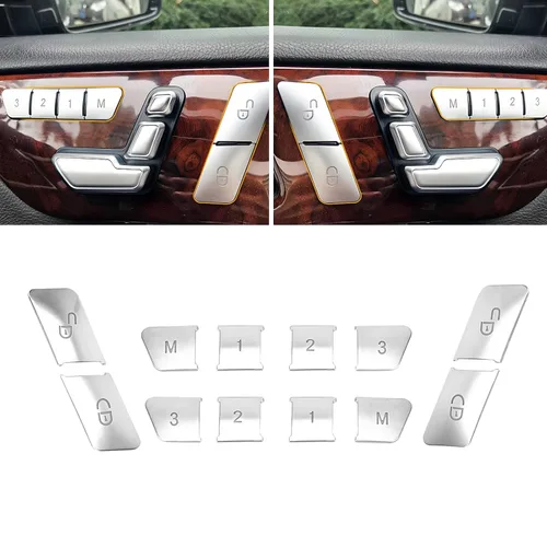 Vista 10 de Moonlinks Mercedes Benz - Calcomanías cromadas para botones de ajuste de asiento de puerta, adhesivos de botones de ajuste de asiento para clase B