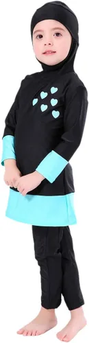 Vista 3 de OwlFay Mu - Trajes de baño para niñas y niños islámicos Burkini cubierta completa Hijab Top Pantalones Traje de baño Traje de baño