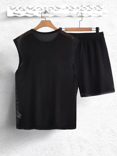 Vista 2 de GORGLITTER Conjunto de chándal sin mangas con cuello redondo y pantalones cortos para hombre