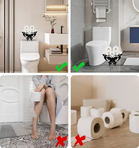 Vista 3 de Soporte de papel de mariposa con diseño de animales, soporte de papel higiénico de metal negro, bonito almacenamiento para baño, organizador