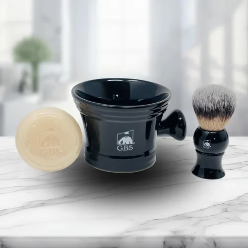 Vista 2 de GENTS Kit de afeitado profesional recto – Juego completo de regalo de 7 piezas con correa de cuero y cuenco de cerámica