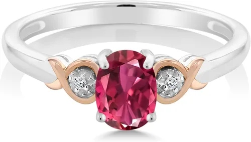 Vista 53 de Gem Stone King Anillo de compromiso de plata de ley 925 y oro rosa de 10 quilates, piedra preciosa ovalada de 0.276 x 0.197 in, con acento