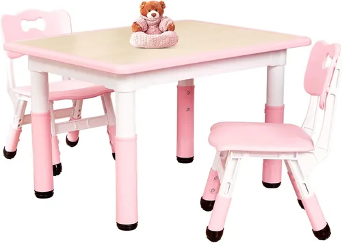 Vista 16 de FUNLIO Juego de mesa y 2 sillas para niños, juego de mesa y sillas para niños de 3 a 8 años, fácil de limpiar, mesa de artes y manualidades