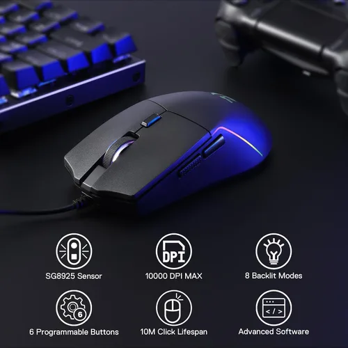 Vista 2 de Redragon M730 Ratón para juegos RGB con cable, 10000 DPI ligero ratón óptico con 6 botones programables, software compatible con carpetas de teclas