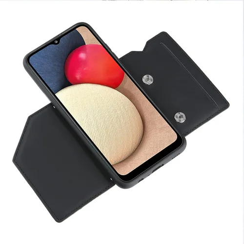Vista 5 de Funda compatible con Xiaomi Redmi A1, soporte de piel sintética con ranura para tarjetas, compatible con Redmi A2 4G, funda 2 en 1, color negro
