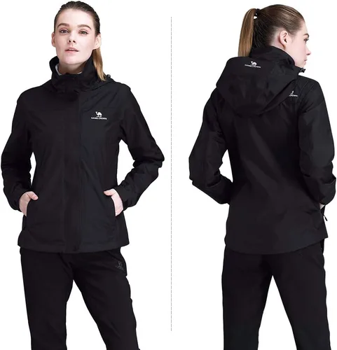 Vista 5 de CAMEL CROWN Chaqueta impermeable ligera para mujer, rompevientos con capucha para exteriores, senderismo, escalada, viajes, Camel
