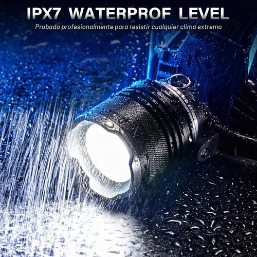 Vista 5 de AKNEAR Linterna frontal LED recargable con luz roja, lámpara de cabeza de resistencia de 95 horas con zoom y 12 modos e impermeable IPX7 y ajustable