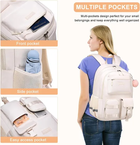 Vista 5 de Linda mochila escolar para adolescentes y mujeres estudiantes – Mochila grande para laptop de 15.6 pulgadas – Mochila de viaje para escuela