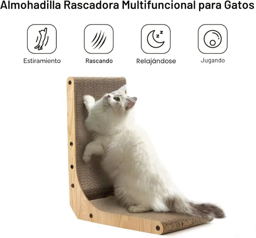 Vista 2 de FUKUMARU Rascador para gatos, 18.7 pulgadas en forma de L, almohadilla para rascar para gatos montada en la pared, cartón rascador para gatos