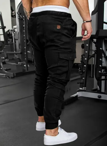 Vista 4 de JMIERR Pantalones cargo de moda para hombre, casuales, de algodón, elásticos, de sarga con cordón, pantalones deportivos con 6 bolsillos