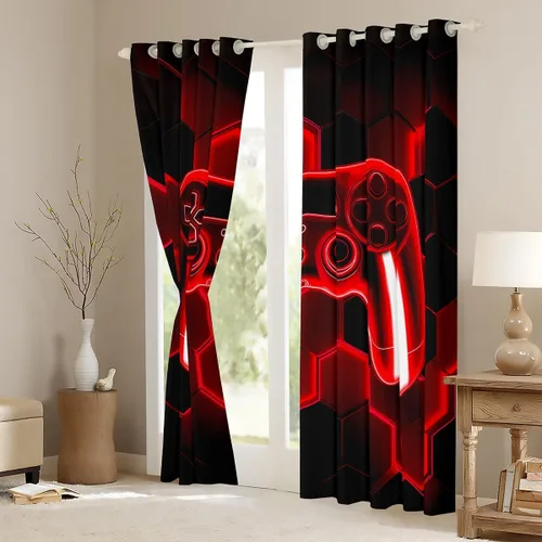 Vista 3 de Feelyou Cortinas de ventana para jugadores, cortinas de juego para niños, niñas y adolescentes, decoración de habitación, consola de juego, cortinas