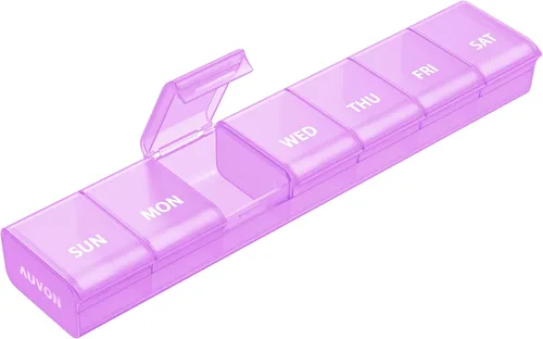 Vista 9 de AUVON Organizador semanal de píldoras con diseño de apertura sin esfuerzo, pastillero apto para artritis, organizador de píldoras sin BPA de 7 días