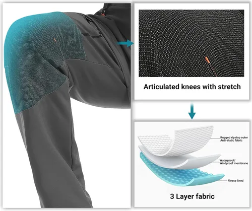 Vista 6 de MIRITY Pantalones de senderismo impermeables para hombre con forro polar aislante para viajes con aro ajustable