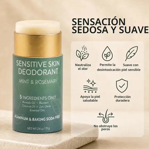 Vista 7 de Desodorante sin aluminio para mujer, barra natural de romero y menta