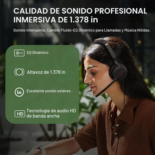 Vista 6 de Yealink Auriculares USB con cable UH44 para trabajo, USB-C/A, 2 micrófonos