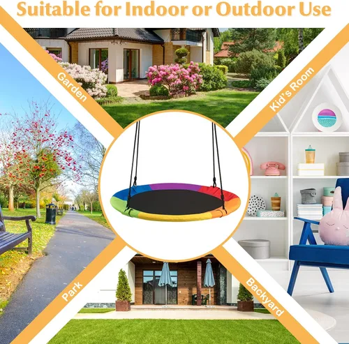 Vista 8 de ARLIME Columpio de árbol de platillo de 40 pulgadas, asiento de columpio para exteriores para niños y adultos, columpio redondo colorido con cuerdas
