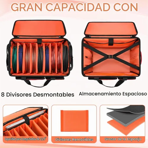 Vista 2 de DJ Cable Bag with Wheels for Equipment,Rolling Gig Bags for Musicians Naranja