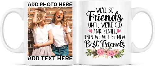 Vista 21 de Taza de café con texto en inglés "Because Of You I Laugh", regalo para mujeres, mejores amigas, mejores amigas, tazas personalizadas de amistad