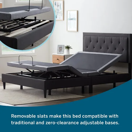 Vista 6 de Lucid - Cama de plataforma tapizada con cabecera de diamante con estructura de madera resistente, no requiere somier, King, carbón