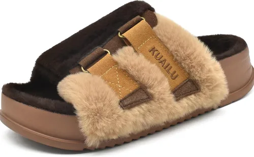Vista 25 de KuaiLu Pantuflas ortopédicas para mujer con soporte de arco, sandalias acolchadas suaves para mujer, sandalias de moda con punta abierta, de piel