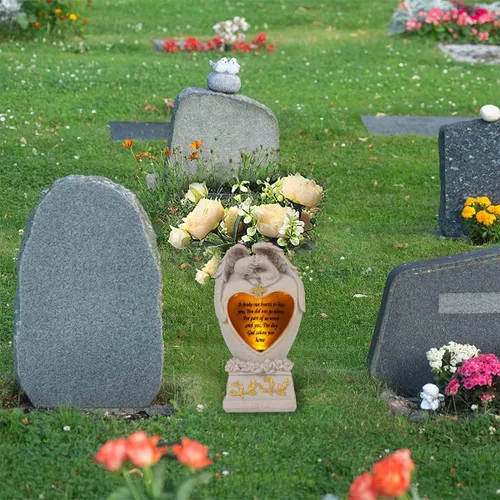 Vista 9 de Decoraciones de cementerio para tumba, ángel de jardín, luces solares, estatua conmemorativa familiar, regalo funerario, jarrón LED, ángel llorando