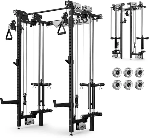 Vista 13 de Mikolo Folding Squat Rack, Wall Mounted Power Rack with Cable Crossover Machine & LAT Pull Down, Functional Trainer with 5 Adjustable Function