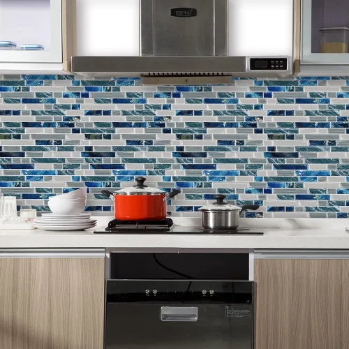 Vista 4 de Azulejos Autoadhesivos Despegar y Pegar para Salpicadero 12"x12" Pegatinas de Azulejos Autoadhesivos para Cocina Baño - Azul, 5 Hojas