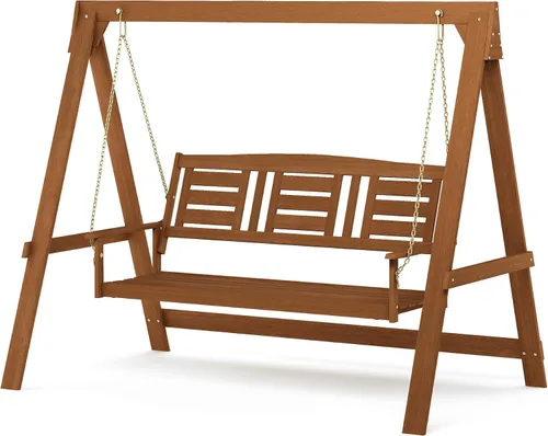 Vista 8 de Furinno TIOMAN - Columpio de pórtico colgante de madera para exterior con soporte en aceite de teca, madera clara
